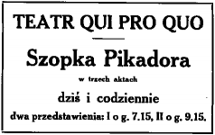 Reklama Szopki Pikadora, Wiadomości Literackie nr 10 (10) z 9. marca 1924 r.
